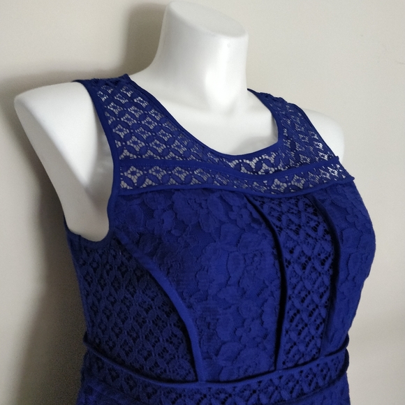 Blue Lace Sleeveless Fit and Flare Dress sz L - Picture 3 of 7